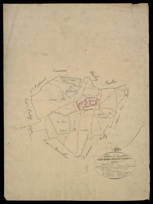 Plan du cadastre napoléonien - Baizieux : tableau d'assemblage