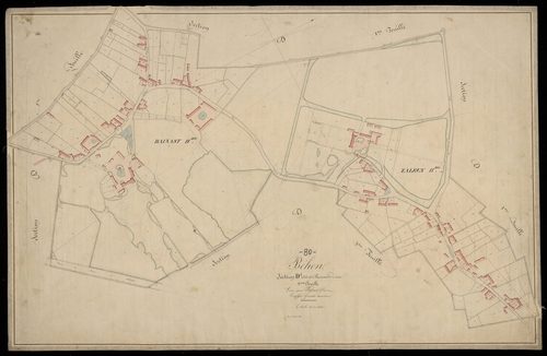 Plan du cadastre napoléonien - Behen : Bénast ; Zaleux, D2 et partie de D1 développée