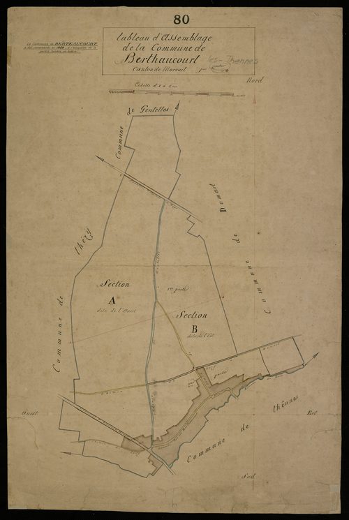 Plan du cadastre napoléonien - Berteaucourt-Les-Thennes (Berthaucourt) : tableau d'assemblage