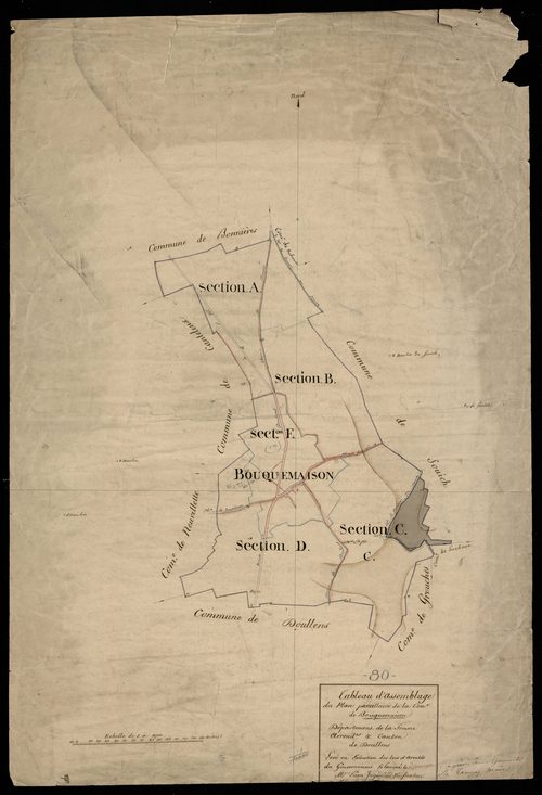 Plan du cadastre napoléonien - Bouquemaison : tableau d'assemblage