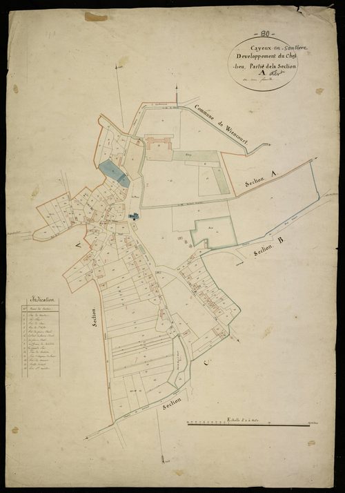 Plan du cadastre napoléonien - Cayeux-en-Santerre (Cayeux) : Chef-lieu (Le), partie de la section A, développement