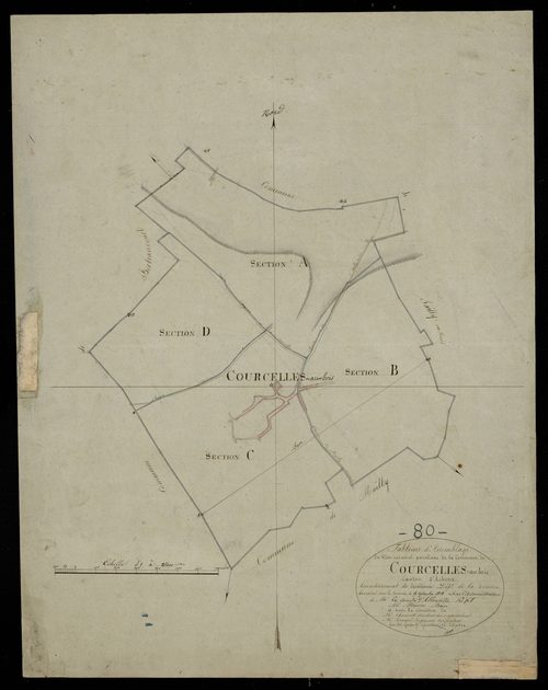 Plan du cadastre napoléonien - Courcelles-Au-Bois (Courcelles au Bois) : tableau d'assemblage