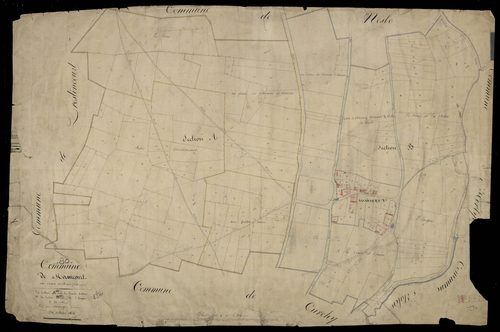 Plan du cadastre napoléonien - Curchy (Manicourt) : Grande Section (La) ; Ingon (L') ; Village (Le), A, B et parcelles développées de B