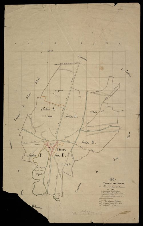 Plan du cadastre napoléonien - Dury : tableau d'assemblage