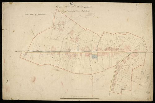 Plan du cadastre napoléonien - Estrees-Deniecourt (Estrées) : Chef-lieu (Le), développement d'une partie des sections A, B, C et D