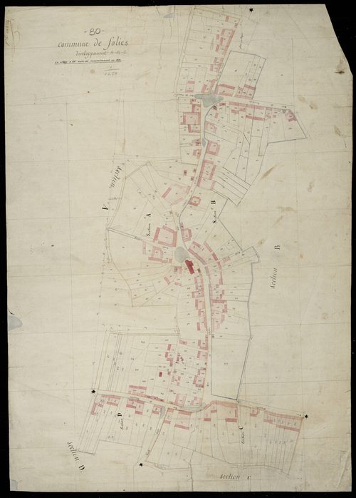 Plan du cadastre napoléonien - Folies : développement A, B, C et D