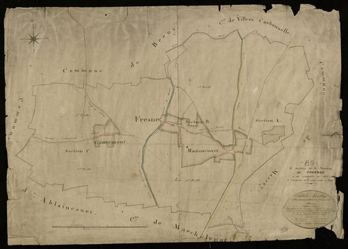 Plan du cadastre napoléonien - Fresnes-Mazancourt (Fresnes) : tableau d'assemblage