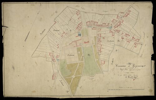Plan du cadastre napoléonien - Goyencourt : développement d'une partie des sections A, B et C