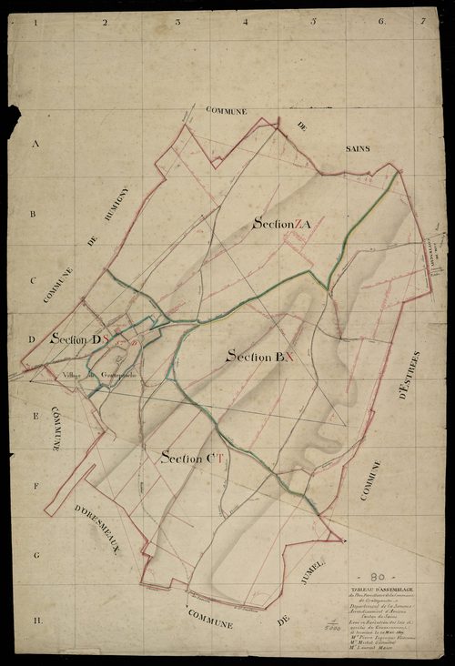 Plan du cadastre napoléonien - Grattepanche : tableau d'assemblage