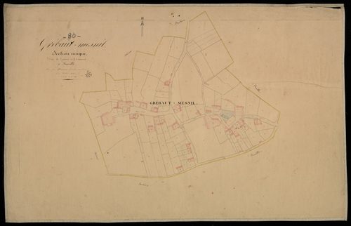 Plan du cadastre napoléonien - Grebault-Mesnil : Grébault ; Onicourt, Section unique 1