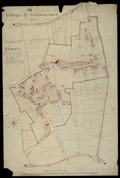 Plan du cadastre napoléonien - Guillaucourt : Village de Guillaucourt (Le), développement d'une partie de D
