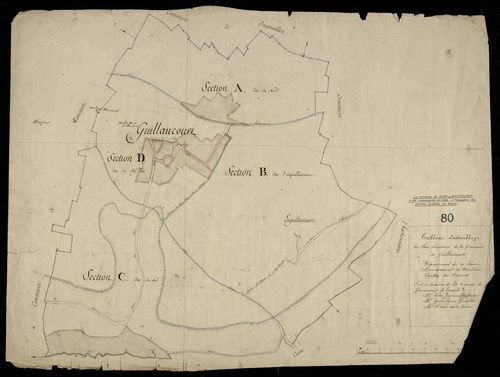 Plan du cadastre napoléonien - Guillaucourt : tableau d'assemblage