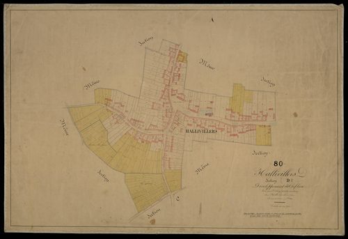 Plan du cadastre napoléonien - Hallivillers : Chef-lieu (Le), développement d'une partie de la section D