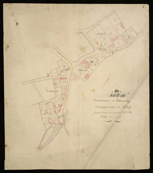 Plan du cadastre napoléonien - Ham (Estouilly) : Village (Le), développement d'une partie des sections A et B