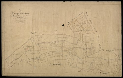 Plan du cadastre napoléonien - Hangest -sur-Somme (Hangest-sur-Somme) : Village (Le) ; Biche Court (La), A1 et partie de B