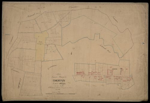 Plan du cadastre napoléonien - Lawarde-Mauger-L'hortoy (L'Hortoy) : Hortoy (L'), section unique (devenue section E de la commune de Lawarde-Mauger-l'Hortoy) et partie développée