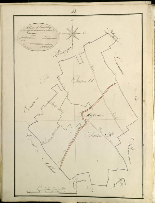 Plan du cadastre napoléonien - Atlas cantonal - Mirvaux : tableau d'assemblage