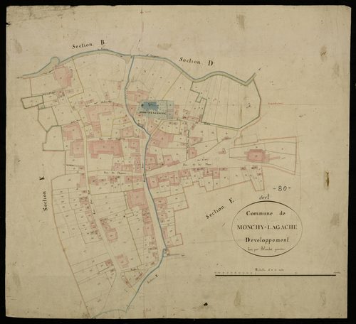 Plan du cadastre napoléonien - Monchy-Lagache : Développement, développement d'une partie des sections B, D, E, F et K