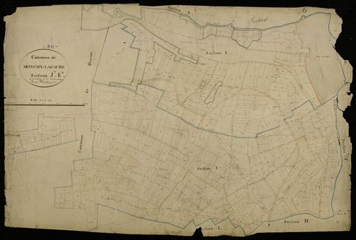 Plan du cadastre napoléonien - Monchy-Lagache : Pature de la Terrière (La) ; Equars (Les), J et K