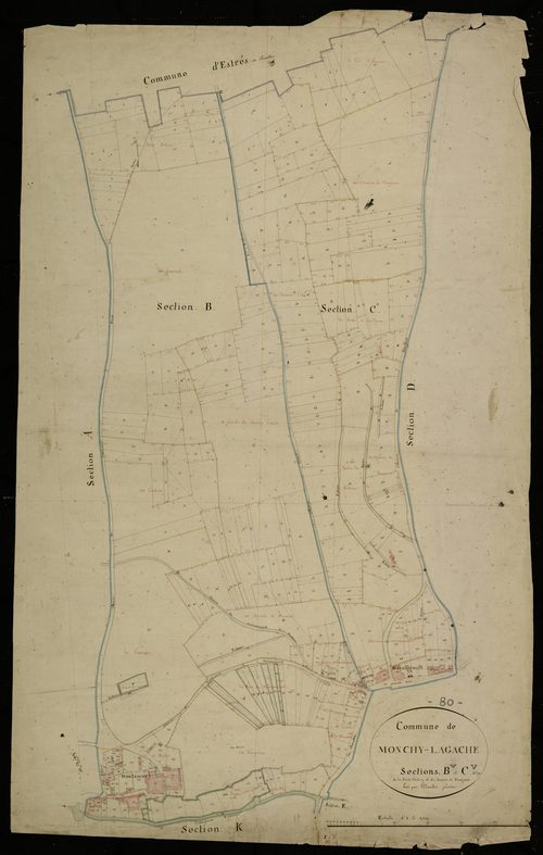 Plan du cadastre napoléonien - Monchy-Lagache : Petite Pature (La) ; Chemin des Vraignes (Le), B et C