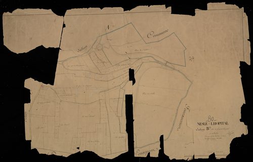 Plan du cadastre napoléonien - Nesle-L'hopital : Fond de l'Hôpital (Le), B