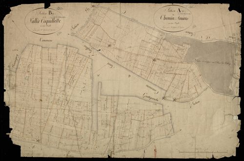 Plan du cadastre napoléonien - Oresmaux (Oresmeaux) : Chemin d'Amiens (Le) ; Vallée Coquillette (La), A et B