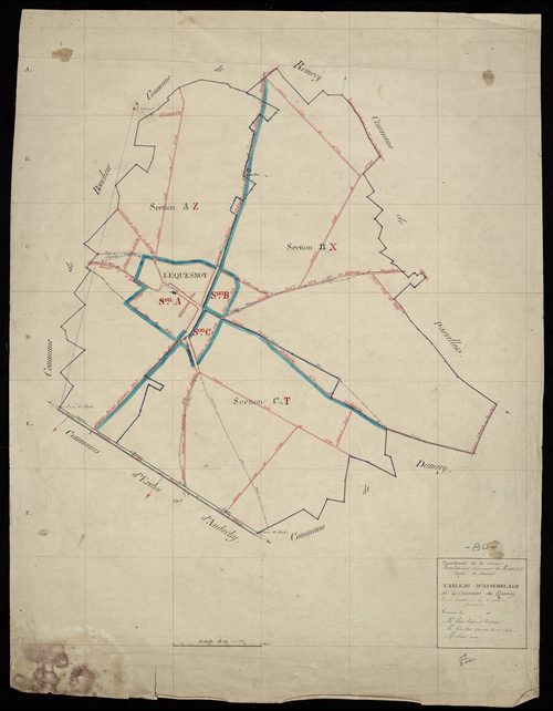 Plan du cadastre napoléonien - Parvillers-le-Quesnoy (Le Quesnoy) : tableau d'assemblage