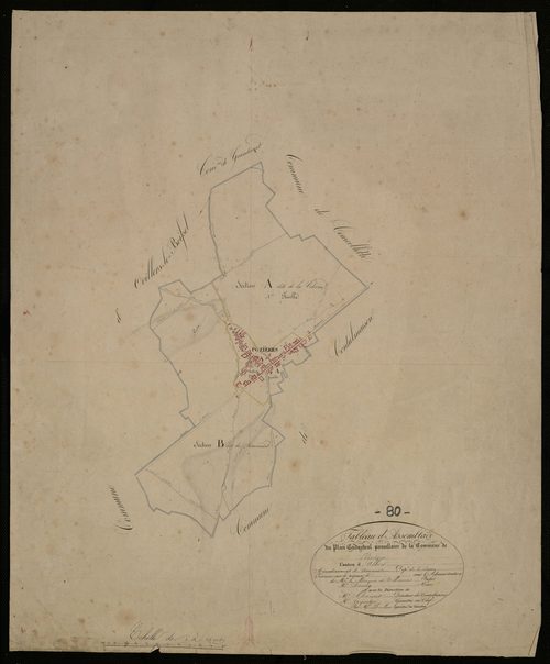 Plan du cadastre napoléonien - Pozieres : tableau d'assemblage