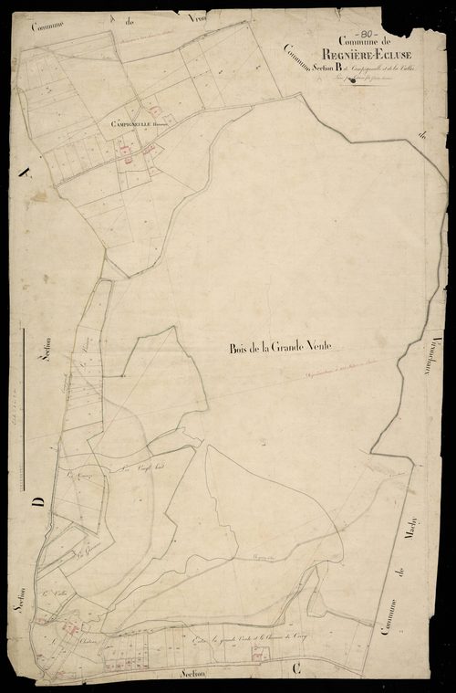 Plan du cadastre napoléonien - Regnieres-Ecluse (Regnière Ecluse) : Campigneulle ; Vallée (La), B