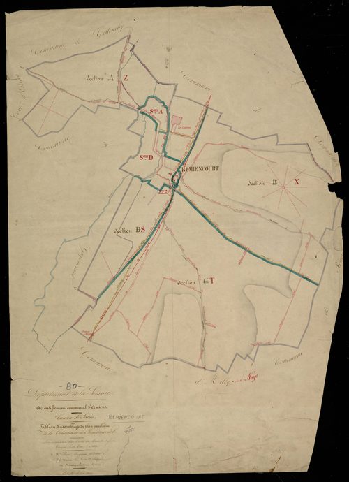 Plan du cadastre napoléonien - Remiencourt : tableau d'assemblage