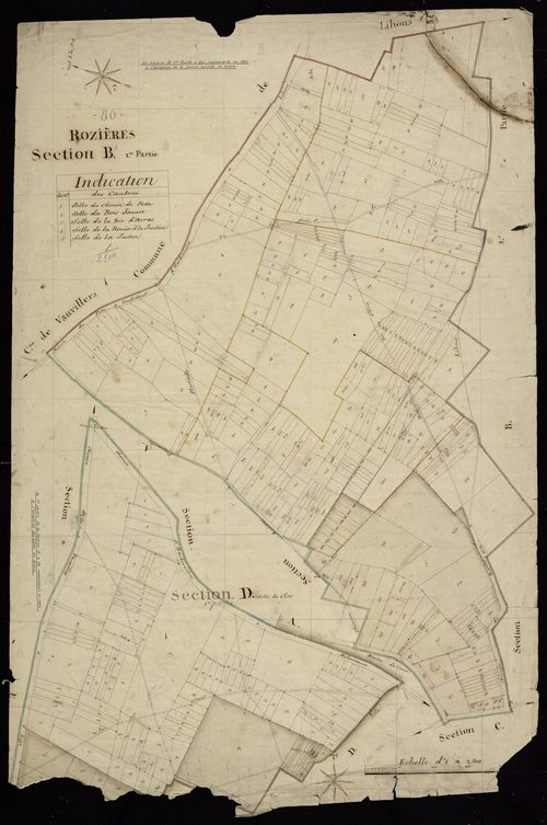 Plan du cadastre napoléonien - Rosières-en-Santerre (Rosières) : Chemin de Lihons (Le) ; Solle du Clos (La), B1 et D1