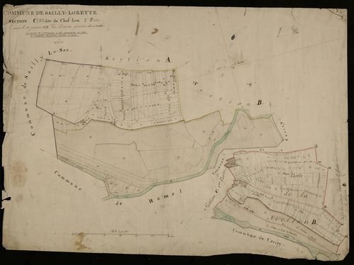 Plan du cadastre napoléonien - Sailly-Laurette (Sailly-Lorette) : Chef-lieu (Le), C2 et partie détachée de la section B