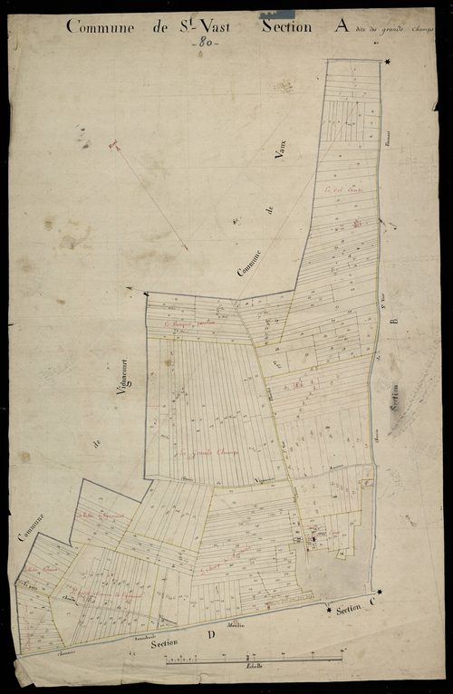 Plan du cadastre napoléonien - Saint-Vast-en-Chaussée (Saint-Vast) : Grands Champs (Les), A