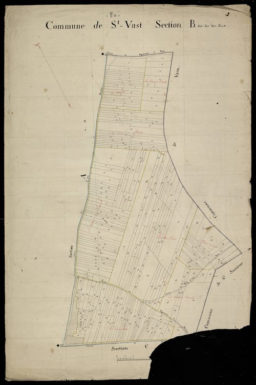 Plan du cadastre napoléonien - Saint-Vast-en-Chaussée (Saint-Vast) : Vers Vaux (Les), B