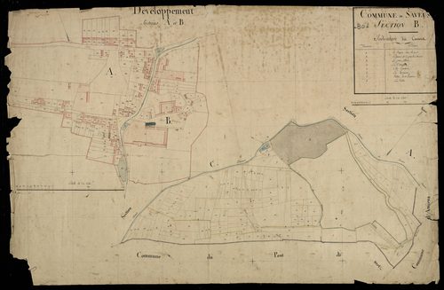 Plan du cadastre napoléonien - Saveuse : B et développement des sections A et B