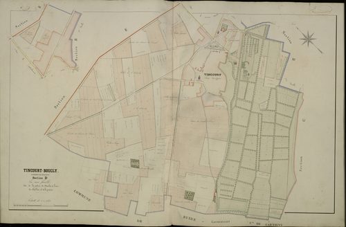 Plan du cadastre napoléonien - Tincourt-Boucly (Tincourt Boucly) : Pâture du Moulin à l'eau (La) ; Chef Lieu (Le) ; Prairie (La), D