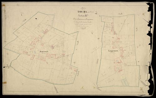 Plan du cadastre napoléonien - Tours-en-Vimeu (Tours) : Hamicourt ; Longuemort, B3 (partie de B1 développée et partie de B2 développée)