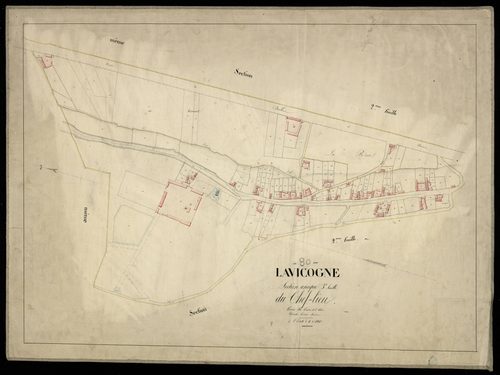 Plan du cadastre napoléonien - Vicogne (La) : Chef-lieu (Le), Section unique 3 et développemnt de la section unique 2