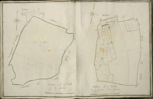 Plan du cadastre napoléonien - Villers-Bretonneux : D1 et D3 - Moulins (Les) et Bois d'Aquenne (Le)