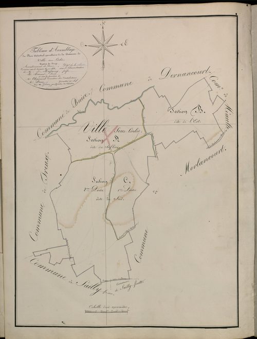 Plan du cadastre napoléonien - Atlas cantonal - Ville-sur-Ancre (Ville-sous-Corbie) : tableau d'assemblage