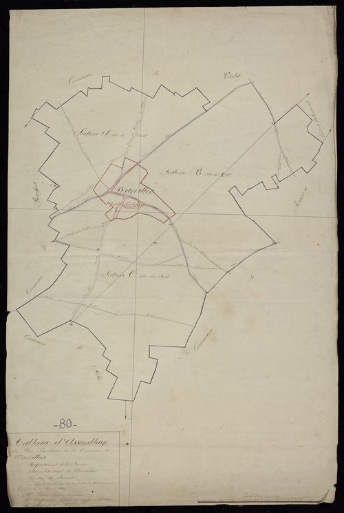 Plan du cadastre napoléonien - Warvillers : tableau d'assemblage