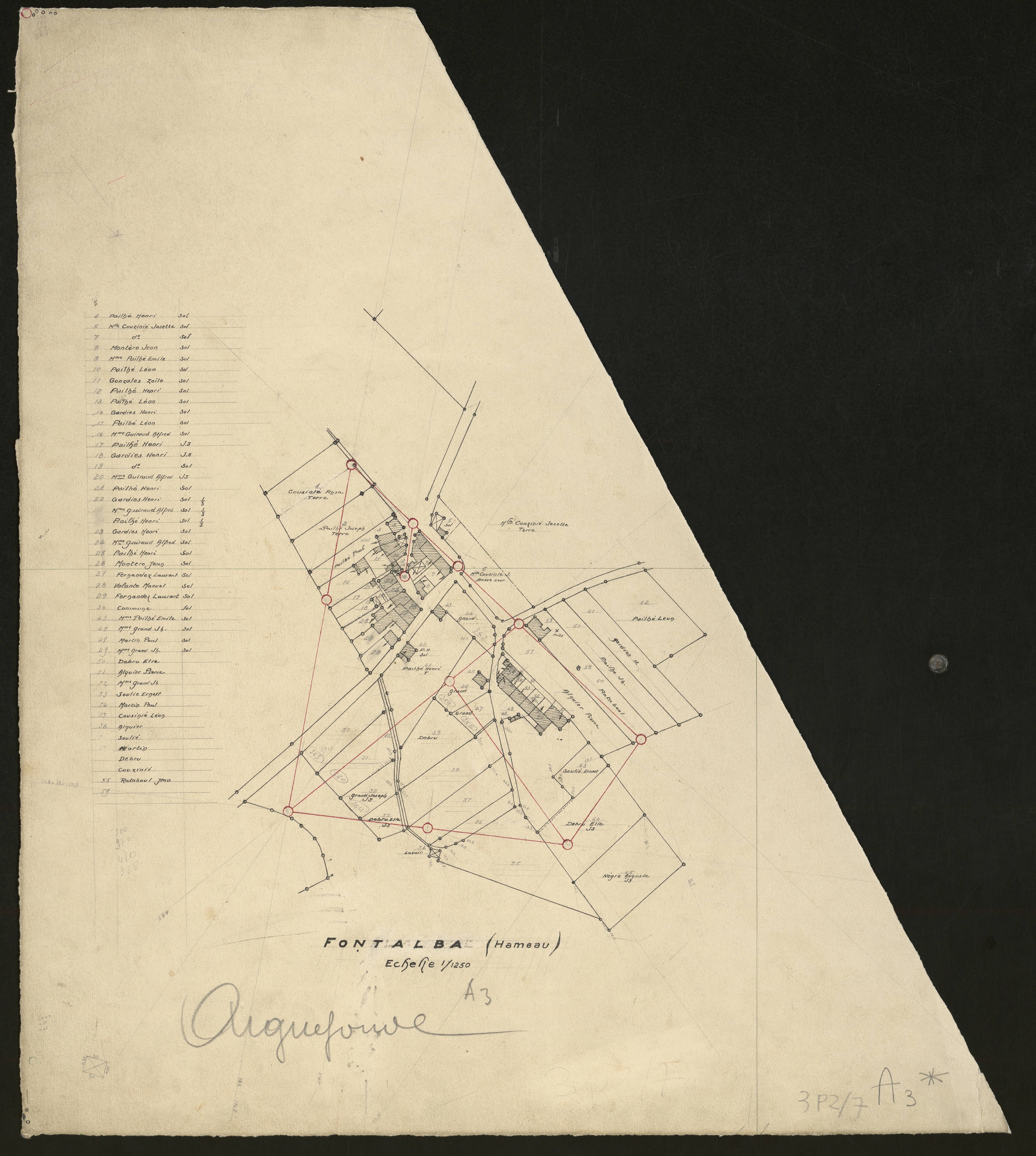 Aiguefonde - Croquis de rénovation, section A, feuille 3 : Fontalba