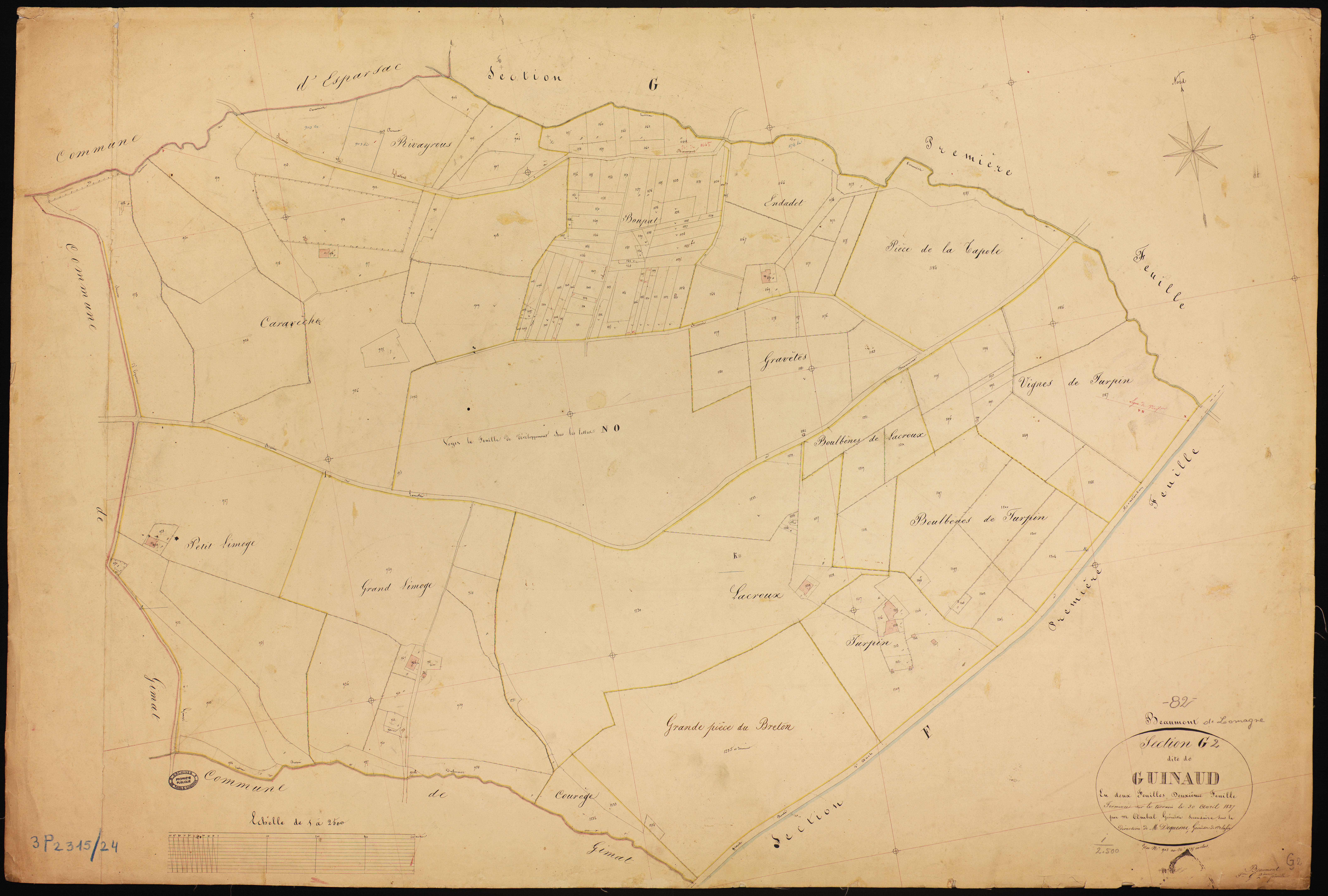 Beaumont-de-Lomagne - Section G - Guinaud, 2e feuille