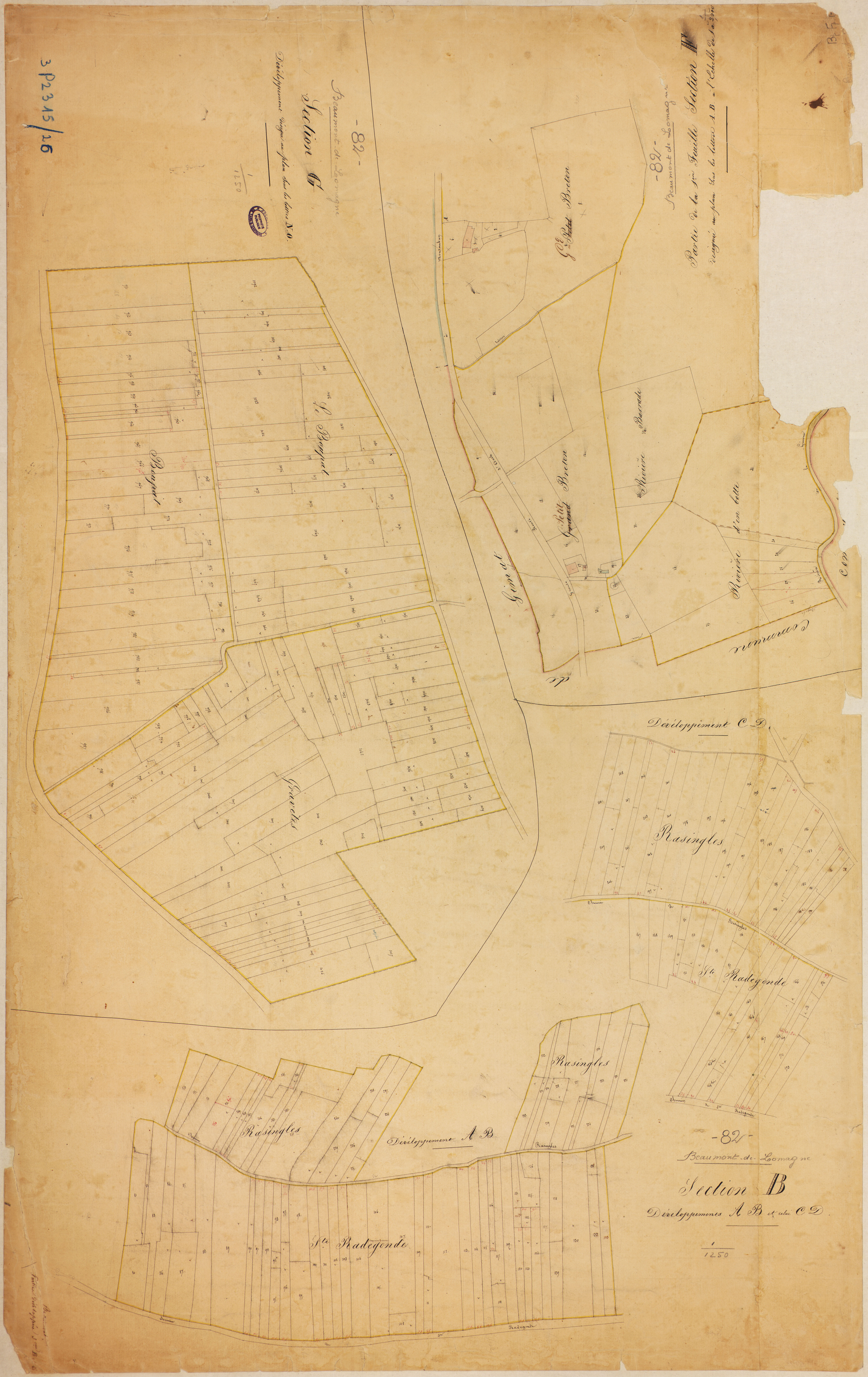 Beaumont-de-Lomagne - Sections B, G : développement, et F