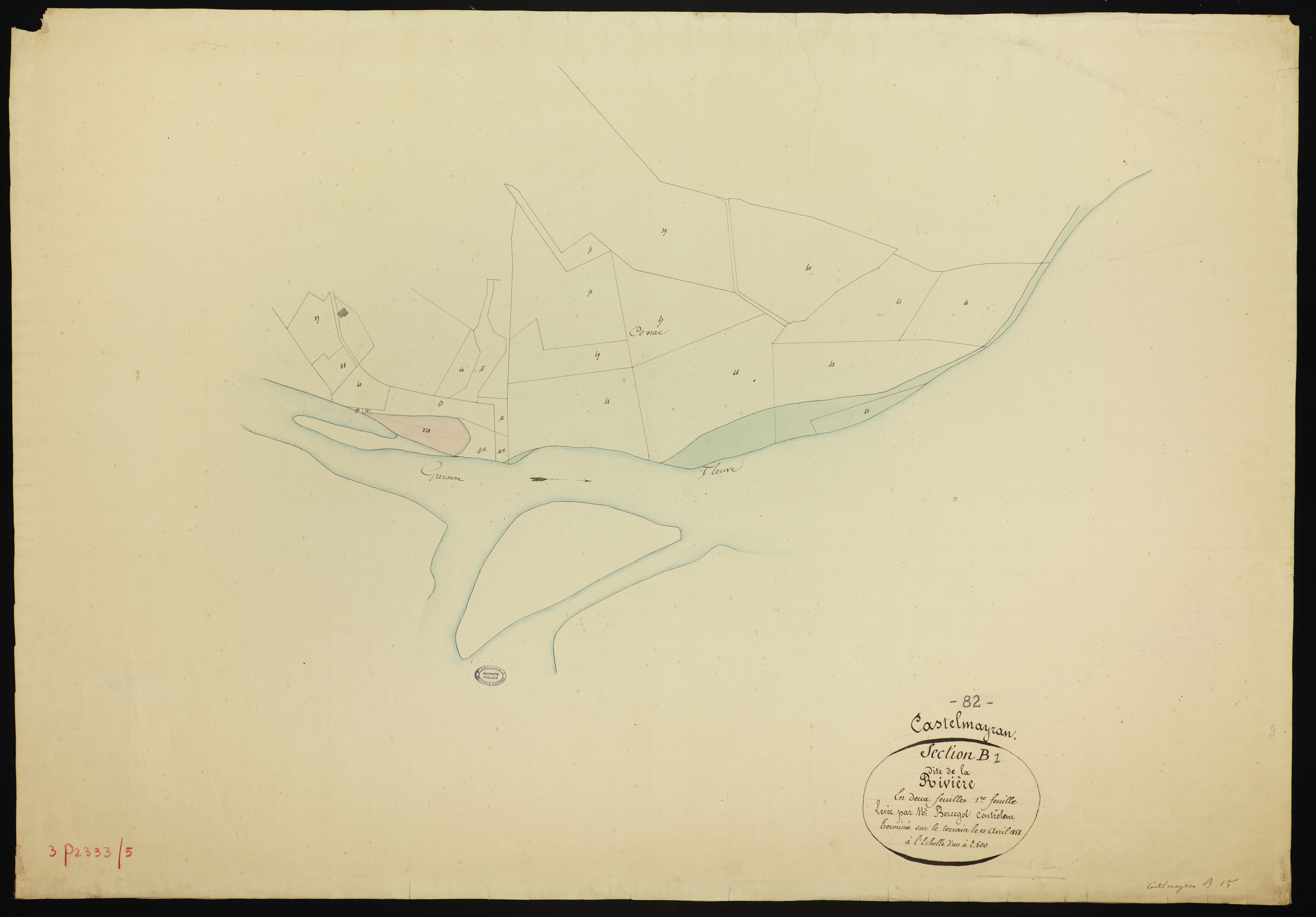 Castelmayran - Section B - La Rivière, 1ère feuille : alluvions et corrosions