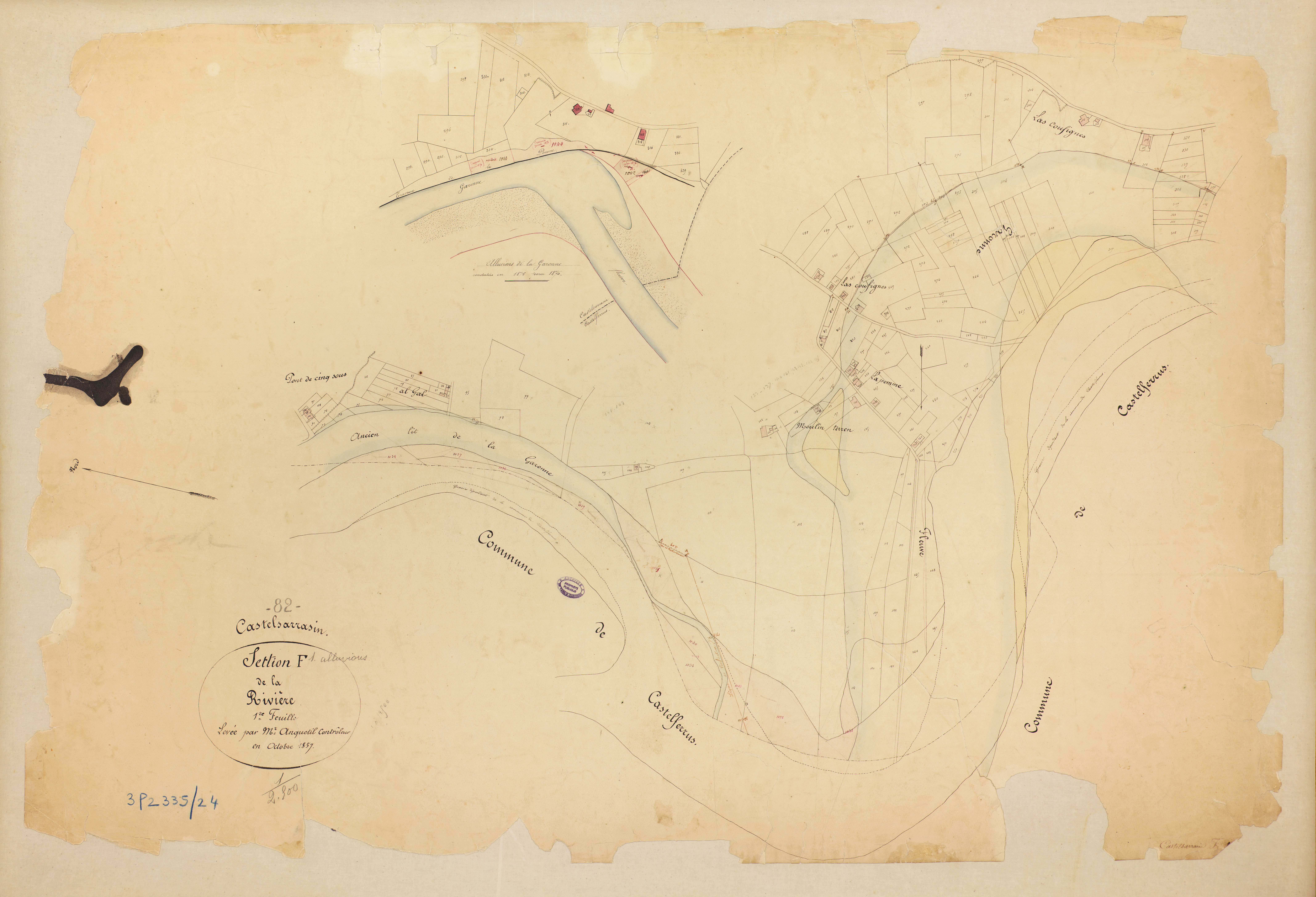 Castelsarrasin - Section F - La Rivière, 1ère feuille : alluvions et corrosions