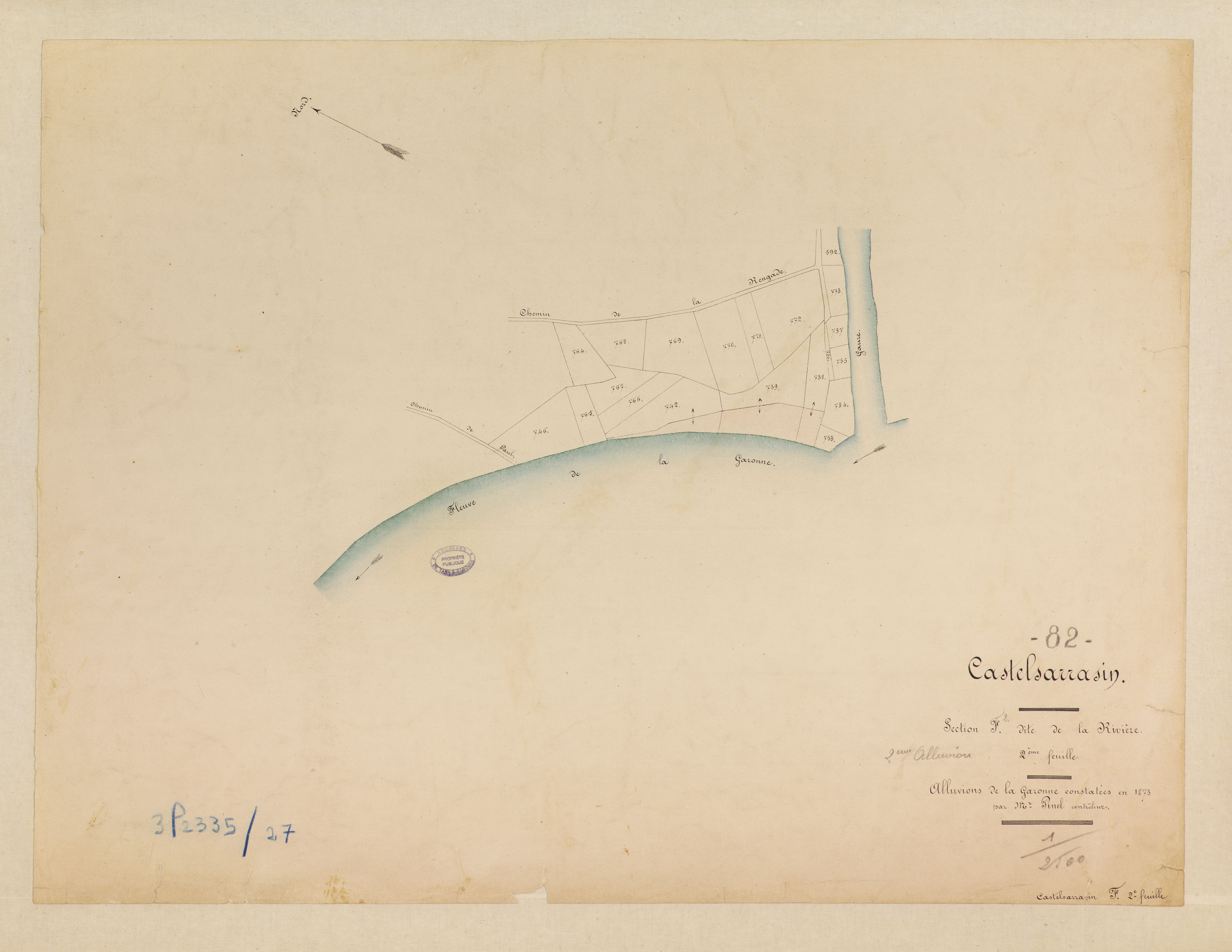 Castelsarrasin - Section F - La Rivière, 2e feuille : alluvions et corrosions