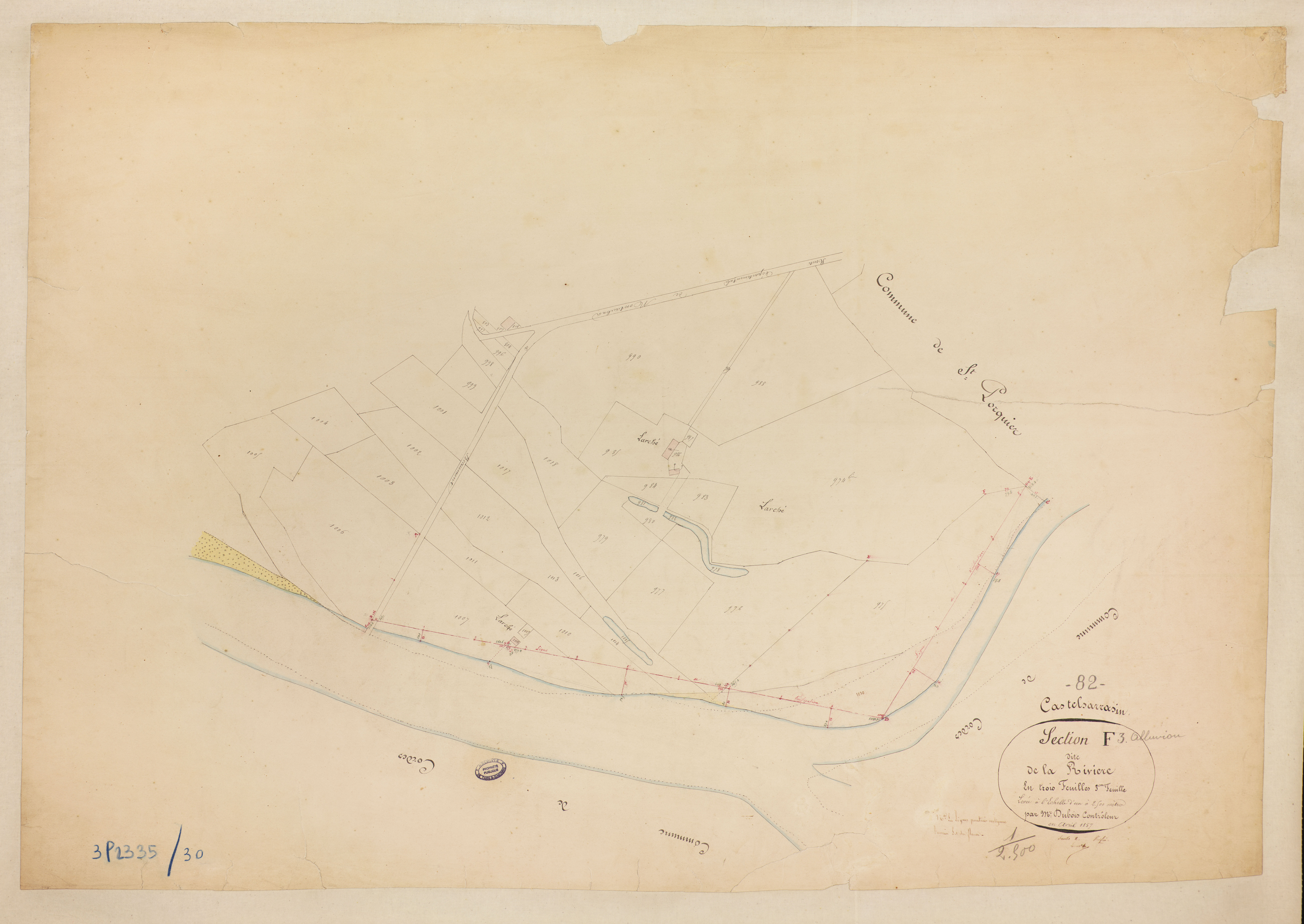Castelsarrasin - Section F - La Rivière, 3e feuille : alluvions et corrosions
