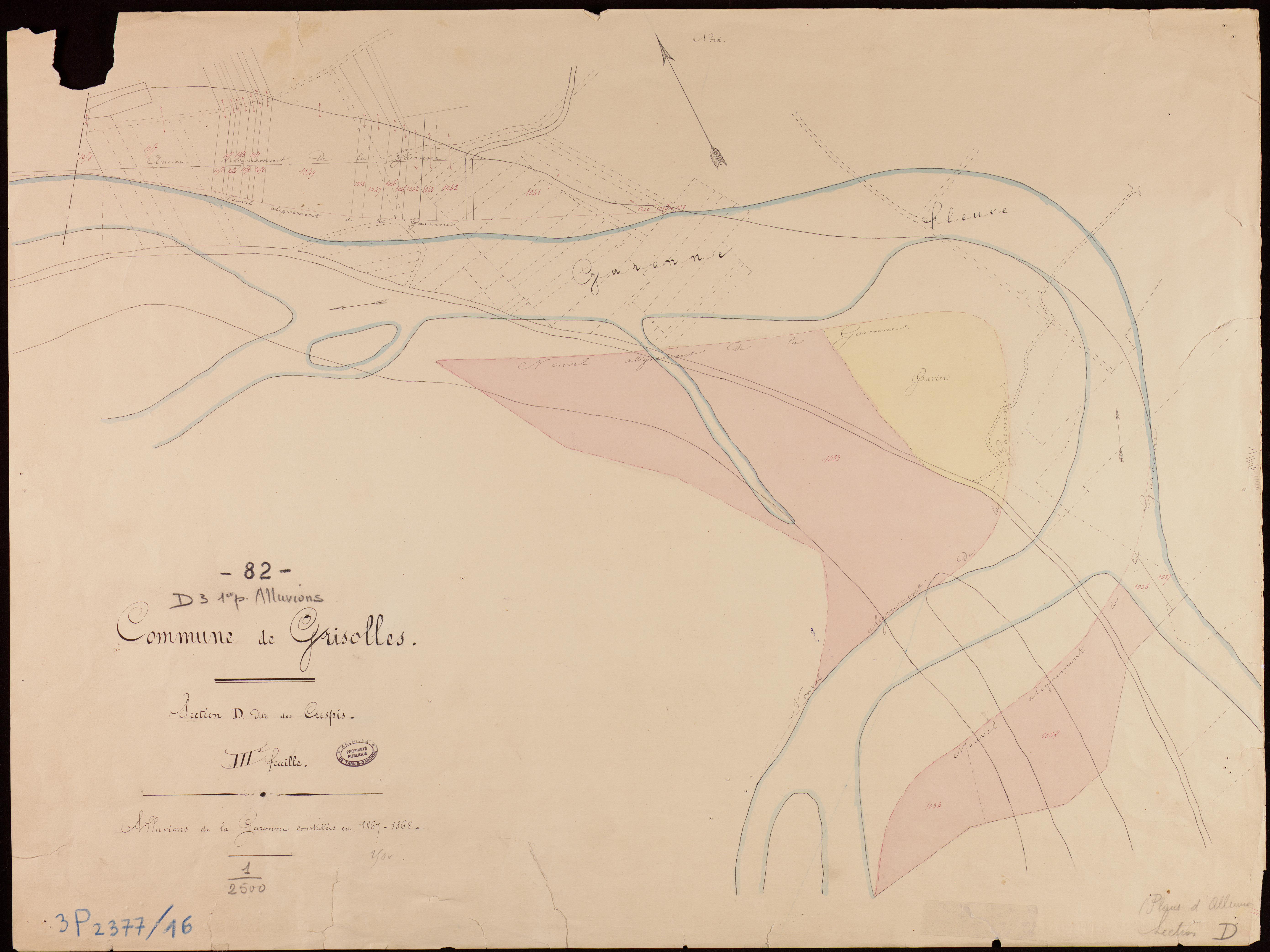 Grisolles - Section D - Les Crespis et las Bordes, 3e feuille : alluvions et corrosions