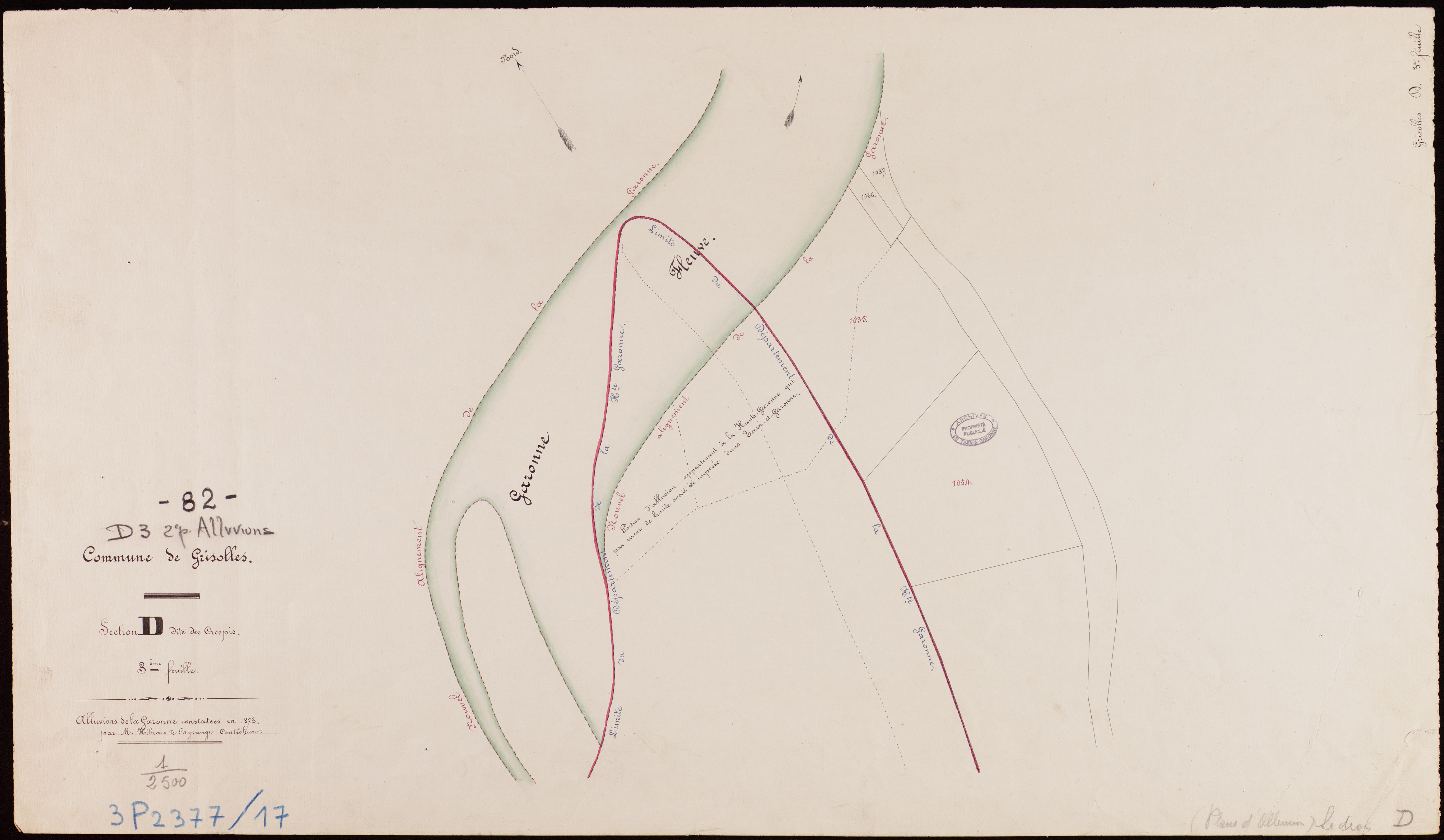 Grisolles - Section D - Les Crespis et las Bordes, 3e feuille : alluvions et corrosions